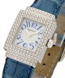 Bali Carree with Diamond Case and Lugs White Gold on Blue Strap with White Dial 