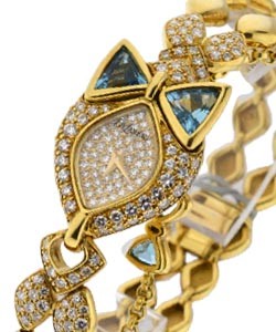 Ladies Jewelry with Sapphire Bow Tie Lugs Yellow Gold with Diamond Case and Dial 