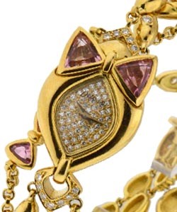 Special Edition with String Bracelet Yellow Gold with Diamond Case and Pink Sapphire Bow Tie