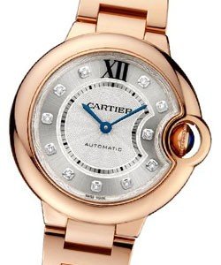 Ballon Bleu 33mm with Diamond Dial Rose Gold on Bracelet with Silver Guilloche Dial