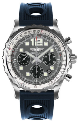 Professional Chronospace 46mm Automatic in Steel on Blue Ocean Rubber Strap with Gray Dial