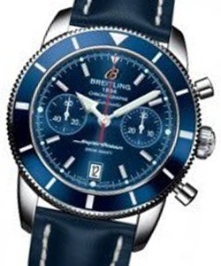 Superocean Chronographe Heritage in Steel with Blue Bezel On Blue Calfskin Leather Strap with Blue Dial