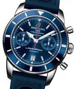Superocean Chronographe Heritage in Steel On Blue Ocean Rubber Strap with Blue Dial - Blue Bezel
