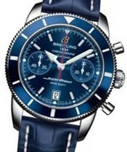 Superocean Chronographe Heritage in Steel with Blue Bezel On Blue Crocodile Strap with Blue Dial