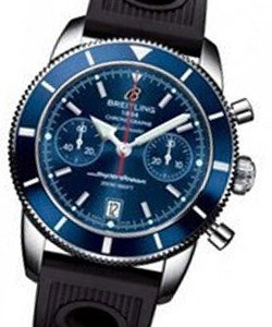 Superocean Chronographe Heritage in Steel with Blue Bezel On Black Ocean Rubber Strap with Blue Dial