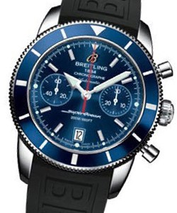Superocean Chronographe Heritage in Steel Black Diver Pro III Rubber Strap-Blue Dial - Blue Bezel