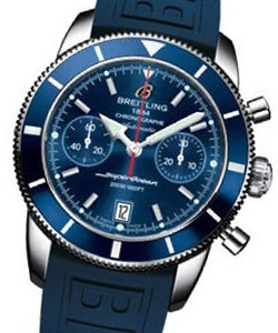 Superocean Chronographe Heritage in Steel with Blue Bezel on Blue Rubber Strap with Blue Dial