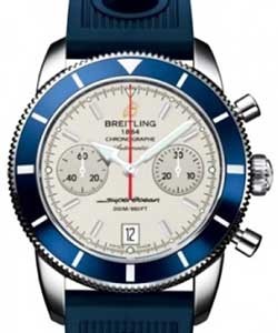 Superocean Chronographe Heritage 44mm in Steel wit Blue Bezel Blue Ocean Rubber Strap with Silver Dial