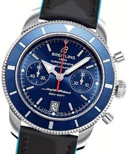 Superocean Chronographe Heritage in Steel On Black Leather Strap with Blue Dial