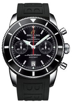 Superocean Chronographe Heritage in Steel with Black Bezel on Black Rubber Strap with Black Dial