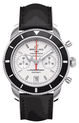 Superocean Chronographe Heritage 44mm in Steel On Black Leather Strap - SIlver Dial - Black Bezel