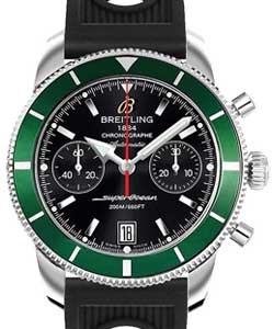 Superocean Chronographe Heritage 44mm in Steel Black Ocean Rubber Strap with Black Dial - Green Bezel