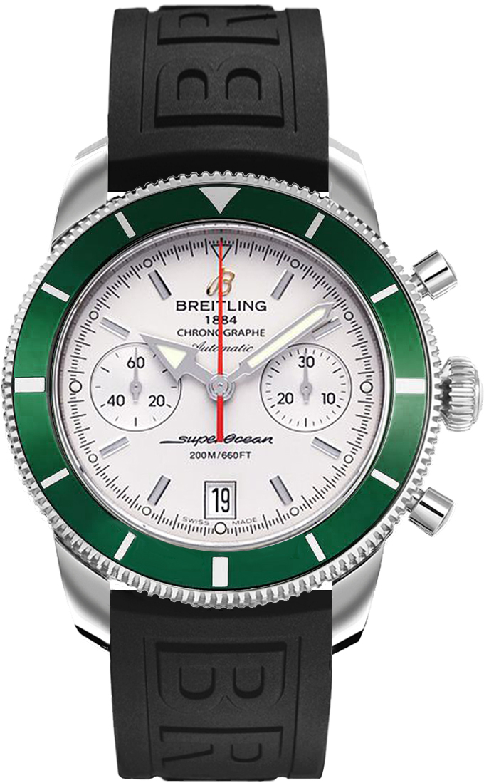 Superocean Chronographe Heritage in Steel with Green Bezel on Black Diver Pro Rubber Strap with Silver Dial