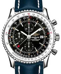 Navitimer World Chronograph Men's in Steel Blue Leather Strap with Black Dial