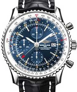 Navitimer World Chronograph Black Crocodile Strap with Blue Dial