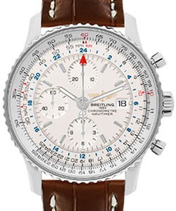 Navitimer World Chronograph in Steel on Brown Crocodile Leather Strap with Silver Dial