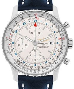 Navitimer World Chronograph  Blue Leather Strap with Silver Dial with Tang Buckle