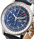 Navitimer World Chronograph in Stainless Steel on Blue Calfskin Leather Strap with Blue Dial