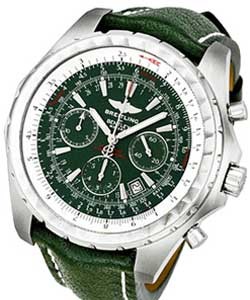 Bentley Motors T Men''s Automatic Chronograph in Steel Green Leather Strap -  Green Dial