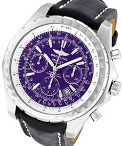 Bentley Motors T Men''s Automatic Chronograph in Steel Black Leather Strap with Violet Dial