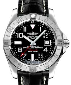 Avenger II GMT Men's Automatic in Steel On Black Crocodile Strap with Black Dial