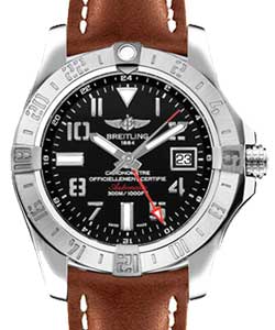 Avenger II GMT Men's Automatic in Steel On Gold Leather Strap with Black Dial