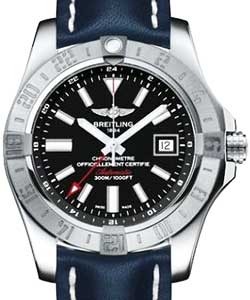 Avenger GMT II Automatic 43mm in Steel On Blue Calfskin Leather Strap with Black Dial
