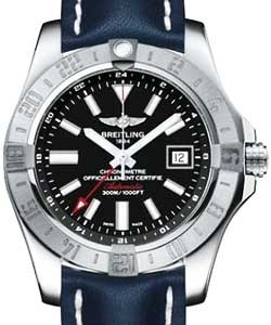 Avenger GMT II Automatic 43mm in Steel On Blue Calfskin Leather Strap with Black Dial