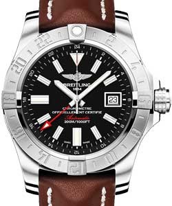 Avenger GMT II Automatic 43mm in Steel On Brown Calfskin Leather Strap with Black Dial