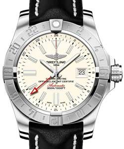 Avenger II GMT Automatic 43mm in Steel On Black Calfskin Leather Strap with Silver Dial