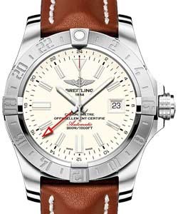 Avenger II GMT Automatic 43mm in Steel On Gold Calfskin Leather Strap with Silver Dial
