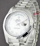 President Day Date 41mm in White Gold Fluted Bezel on President Bracelet with White Roman Dial