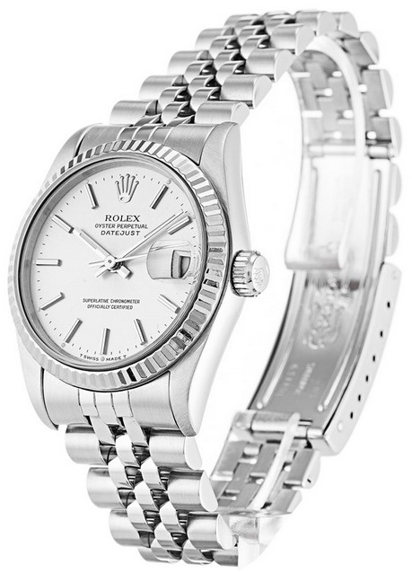 Datejust Mid Size 31mm in Steel with Fluted Bezel on Steel Jubilee Bracelet with White Stick Dial