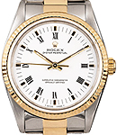 Oyster Perpetual 34mm in Yellow Gold with Smooth Bezel on Oyster Bracelet with White Roman Dial