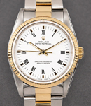 Oyster Perpetual 34mm in Yellow Gold with Smooth Bezel on Oyster Bracelet with White Roman Dial