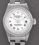 Date Ladys 26mm in Steel with Smooth Bezel on Oyster Bracelet with White Roman Dial