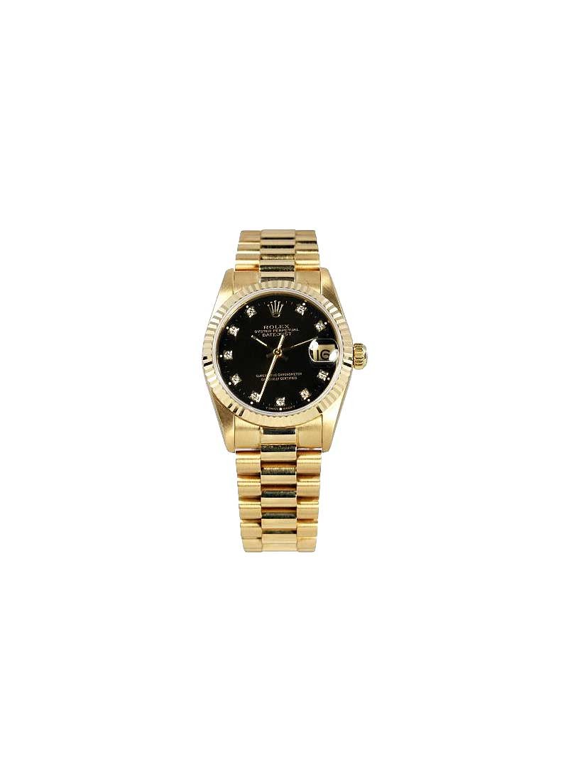 Pre-Owned Rolex Midsize 31mm President in Yellow Gold with Fluted Bezel