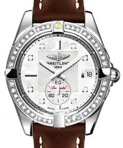 Galactic 36 Ladies' Automatic in Steel w/ Diamond Bezel On Brown Leather Strap w/ Mother of Pearl Dial