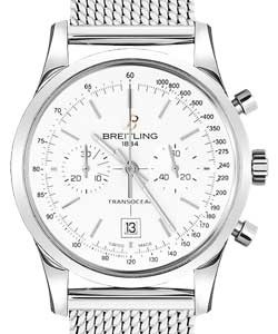 Transocean Chronograph in Steel On Steel Mesh Bracelet with Silver Dial