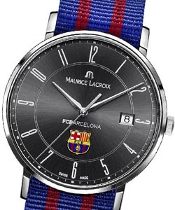 FC Barcelona Eliros Date in Steel with Black Dial on Steel Milanaise Bracelet and Nato Strap