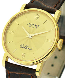 Classic Cellini - Yellow Gold - 32mm on Brown Leather Strap - Champagne Dial