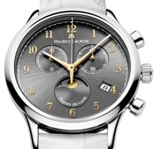 Les Classiques Phases De Lune Chronographe in Steel on White Leather Strap with Anthracite Dial