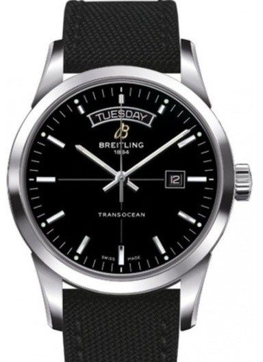 Transocean Day-Date Series Men's Automatic in Steel On Black Fabric Strap with Black Dial