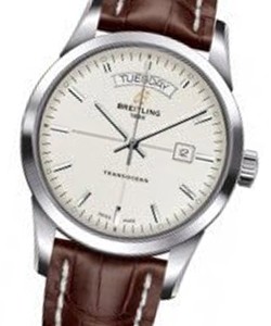 Transocean Day-Date Series and Automatic in Steel On Brown Crocodile Strap with Mercury Silver Dial