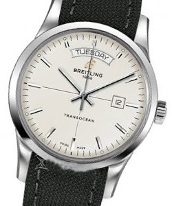 Transocean Day-Date Series and Automatic in Steel On Black Fabric Strap with Mercury Silver Dial