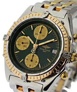 Chronomat  Mens Automatic  2 Tone  18K Bezel - Very Rare Dial! 2 Tone Pilot's Bracelet -  Emerald Green Dial with Champagne Subs