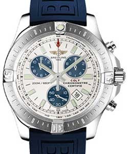 Colt Chronograph in Steel on Blue Diver Pro III Rubber Strap with Silver Dial