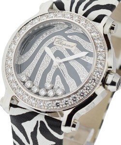 Happy Sport Zebra Special Edition in Steel with White Gold Diamond Bezel on Zebra Leather Strap with Pave Diamond Dial - Limited to 100 pcs.