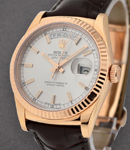 Datejust - Rose Gold - Fluted Bezel - 36mm on Strap with Silver Stick Dial