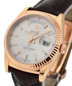Datejust - Rose Gold - Fluted Bezel - 36mm on Strap with Silver Stick Dial